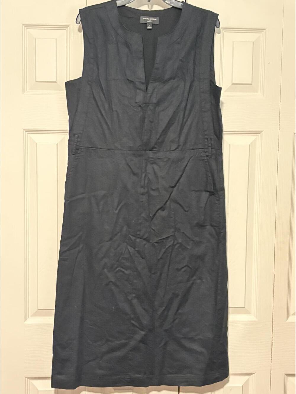 Banana Republic Black Linen Blend Shift Dress | Quiet Luxury Sleeveless Midi